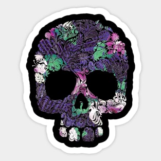 Purple Floral Tropical Skull Sticker